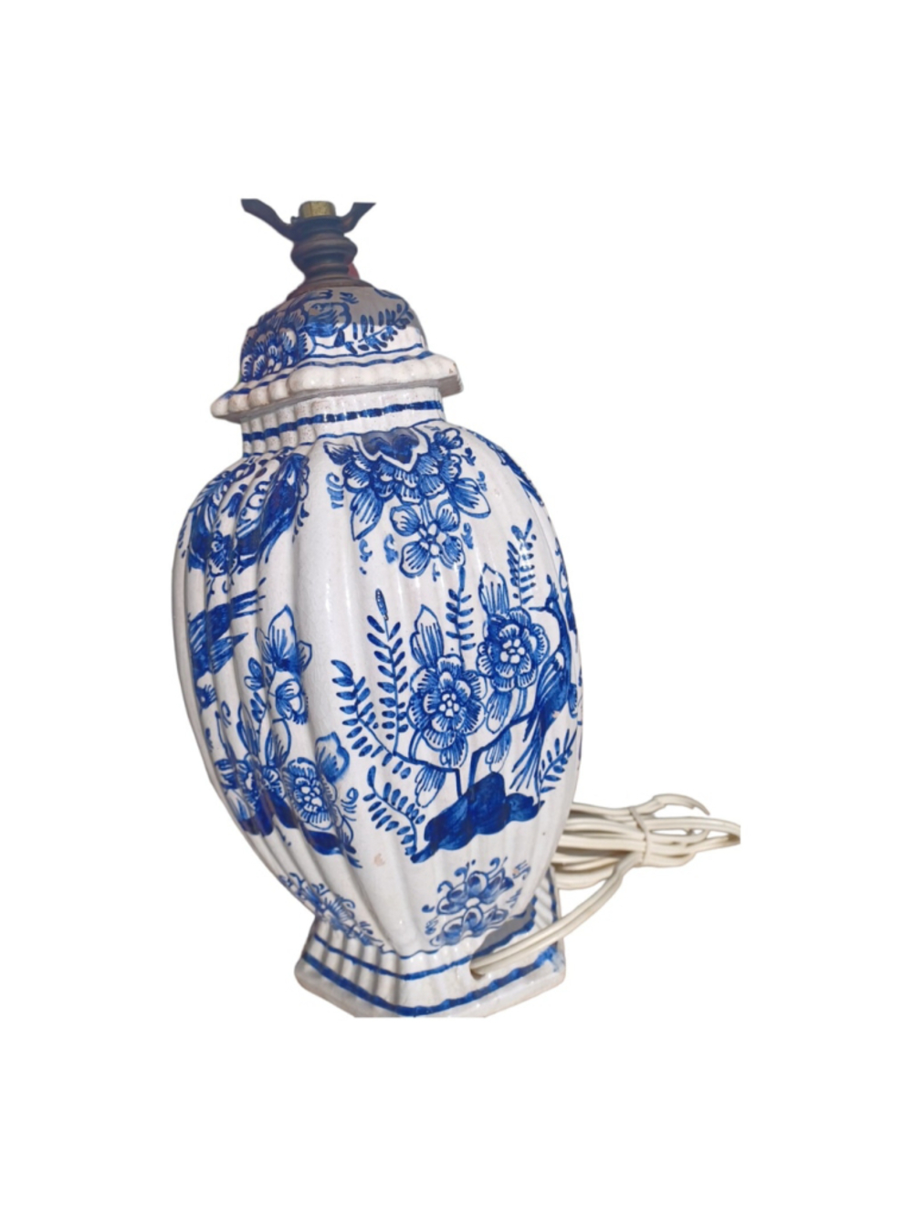 Antique Delft Ceramic Hand Painted Lamp w Shade